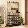 Coat Rack With 5 Tiers Of Multi-Functional Metal Hooks And 8 Double Hooks - A Space-Saving Storage Solution Suitable For Entryways, Living Rooms, And Hallways - A Freestanding Shoe Rack Provides Ample Storage Space.