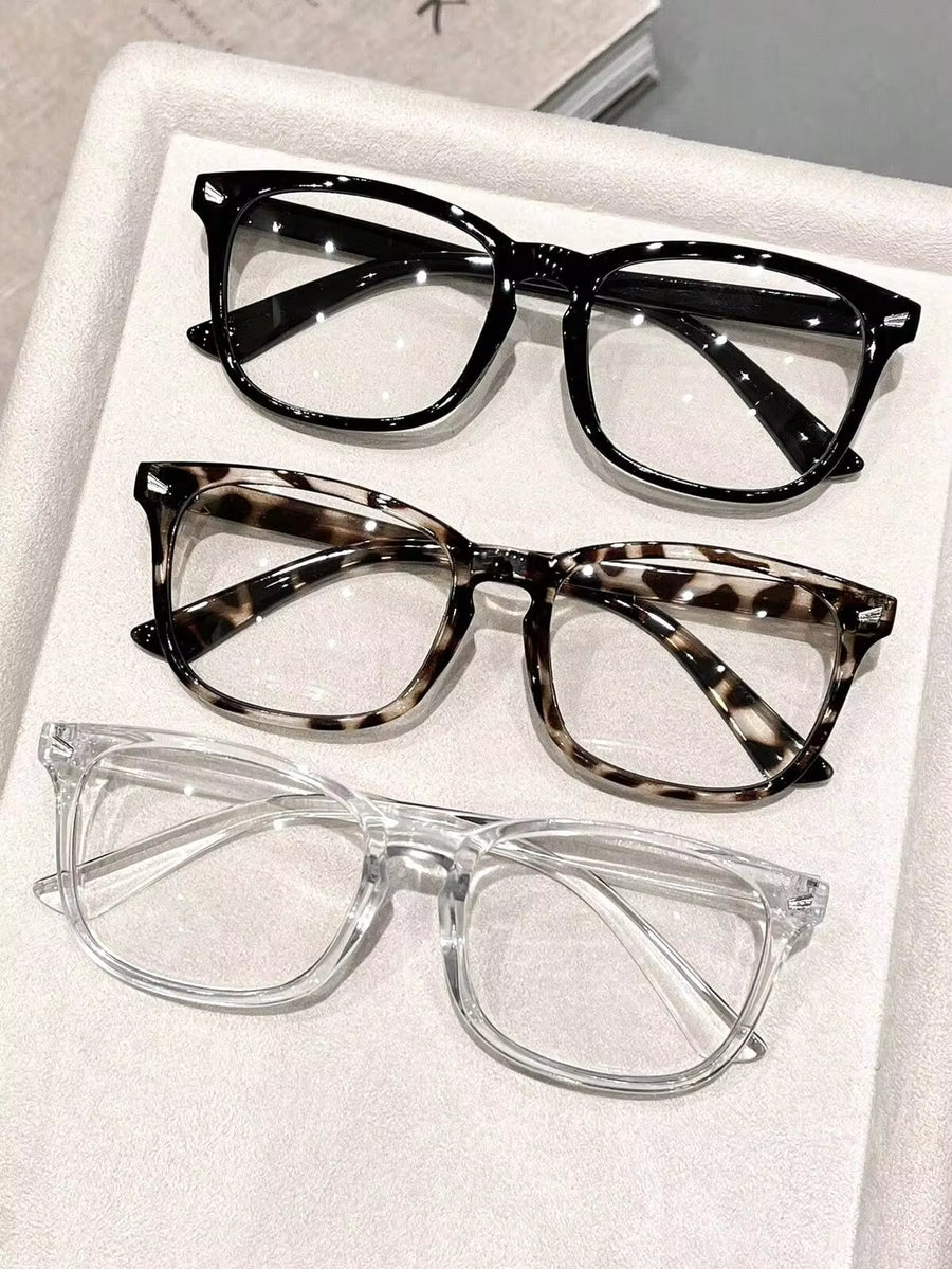 1 Pair Minimalist Elegant Multi-Function Multi-Color Geometric Transparent Full-Frame Women's Non-Prescription Glasses, High Toughness Plastic Material Lightweight And Comfortable, Suitable For All Face Shapes, Slimming Effect, Suitable For Daily Makeup